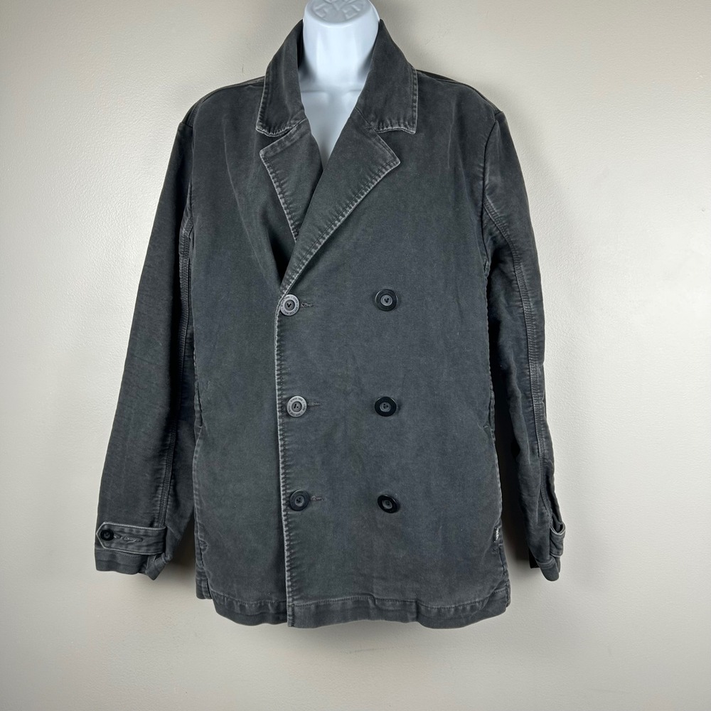 Vintage Vans Women Medium Faded Black Cotton Canvas Double Breasted Pea Coat